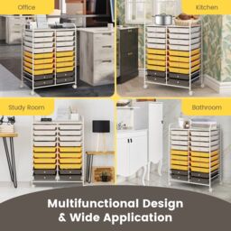 Costway 20 Drawers Storage Rolling Cart Home Office Mobile Utility Trolley Organizer in Yellow - thumbnail 6
