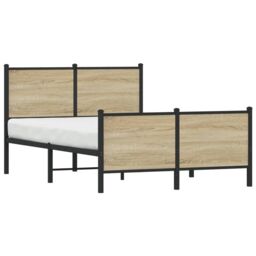 Berkfield Home Metal Bed Frame without Mattress Sonoma Oak 120x200 cm in Brown - Size: Small Double - thumbnail 4
