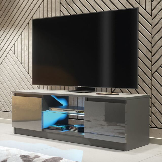 Mex Furniture LTD TV Unit with LED Lighting & Gloss Doors / 120cm in Dark Grey - image 1