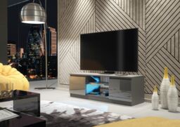 Mex Furniture LTD TV Unit with LED Lighting & Gloss Doors / 120cm in Dark Grey - thumbnail 3