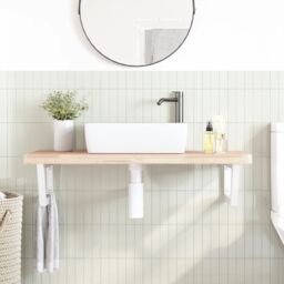 Berkfield Home Basin Shelf Wall Mounted Steel & Solid Wood Beech in Brown - thumbnail 3