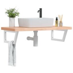 Berkfield Home Basin Shelf Wall Mounted Steel & Solid Wood Beech in Brown