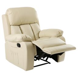 More4Homes Chester Bonded Leather Manual Recliner Chair with Heat & Massage in Cream - thumbnail 3