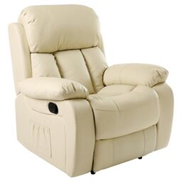 More4Homes Chester Bonded Leather Manual Recliner Chair with Heat & Massage in Cream - thumbnail 6