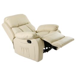 More4Homes Chester Bonded Leather Manual Recliner Chair with Heat & Massage in Cream - thumbnail 4