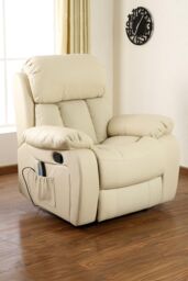 More4Homes Chester Bonded Leather Manual Recliner Chair with Heat & Massage in Cream