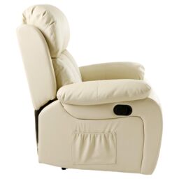 More4Homes Chester Bonded Leather Manual Recliner Chair with Heat & Massage in Cream - thumbnail 2