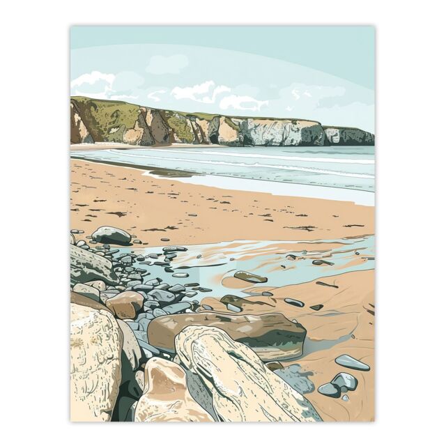 "Artery8 Barafundle Bay Coastal Seaside Wales UK Beach Wall Art Print in Blue - Size: W24"" x H32""" - image 1