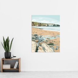 "Artery8 Barafundle Bay Coastal Seaside Wales UK Beach Wall Art Print in Blue - Size: W24"" x H32""" - thumbnail 4