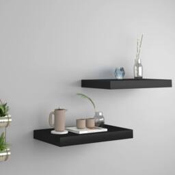 Berkfield Home Durable Floating Wall Shelves 2 pcs Black 40x23x3.8 cm MDF - thumbnail 2