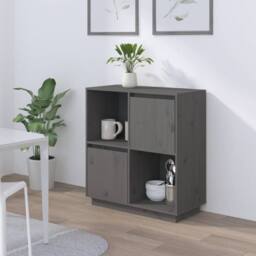 Berkfield Home Sideboard Grey 74x35x80 cm Solid Wood Pine - Size: 74 x 35 x 80 cm - thumbnail 3