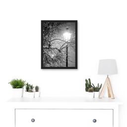 Artery8 Street Lamp Paris France Winter Night Black White A4 Artwork Framed Wall Art Print - thumbnail 2
