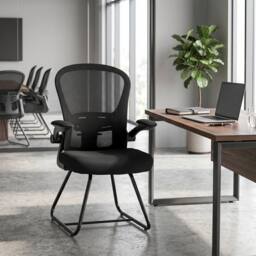 HOMCOM Conference Chair, Reception Office Chair with Flip-up Armrest in Black
