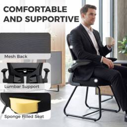 HOMCOM Conference Chair, Reception Office Chair with Flip-up Armrest in Black - thumbnail 6
