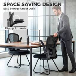 HOMCOM Conference Chair, Reception Office Chair with Flip-up Armrest in Black - thumbnail 4