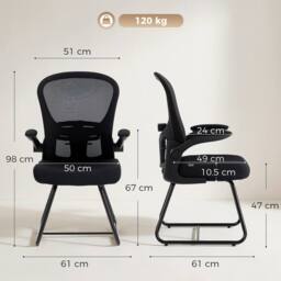 HOMCOM Conference Chair, Reception Office Chair with Flip-up Armrest in Black - thumbnail 3