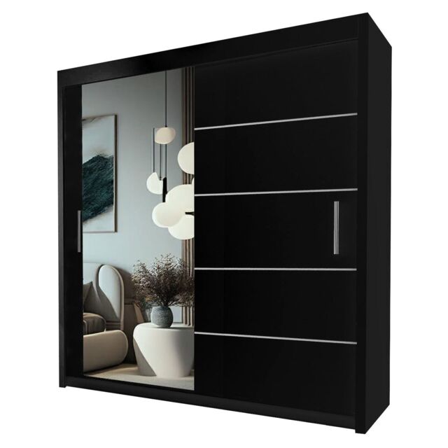 Interior Emporium Ltd IE Lyon Sliding Door Bedroom Wardrobe with LED Light - Wardrobe for You - Wardrobes with LED Light ( Black, 203 cm ) in Black - image 1