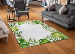 Benjamin Tate Design Border Of Botanical Leaves Designer Rug in Natural - Size: Large - thumbnail 2
