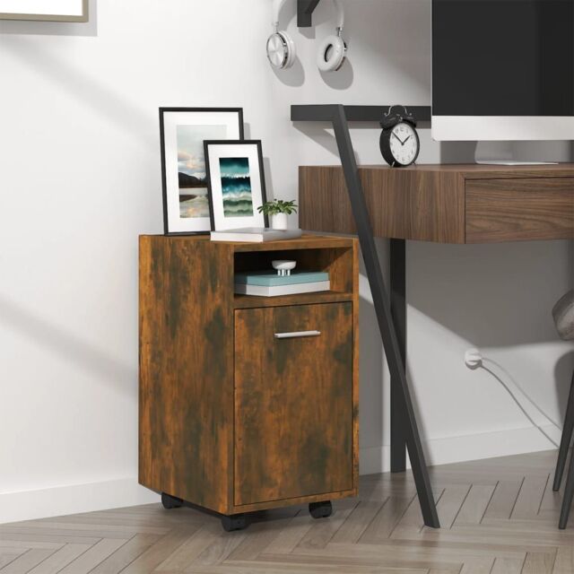 Berkfield Home Side Cabinet with Wheels Smoked Oak 33x38x60 cm Engineered Wood in Brown - Size: 33 x 38 x 60 cm - image 1