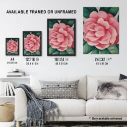 "Artery8 Winter Rose Camelia Flower Watercolour Painting Wall Art Print in Pink - Size: W24"" x H32""" - thumbnail 3