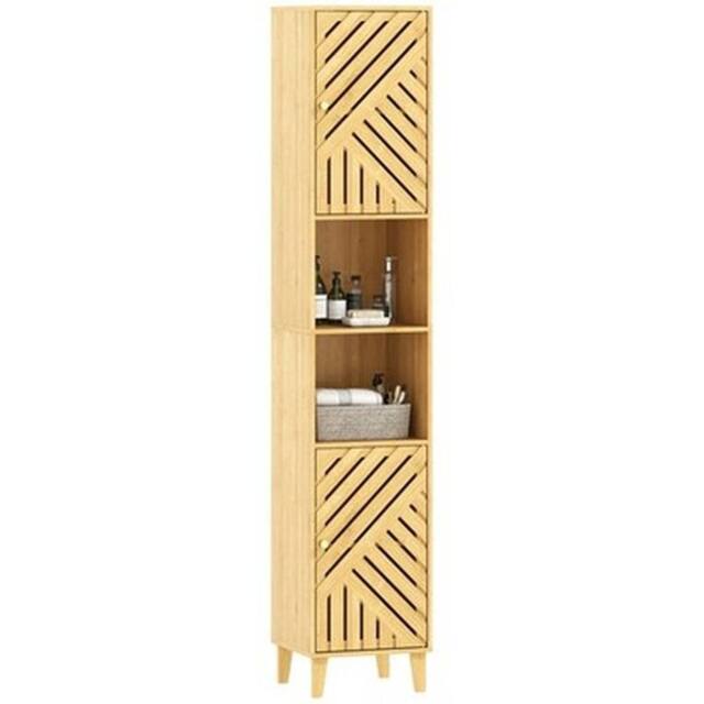 NESTLUNE Tall Bathroom Cabinet with Open Compartments in Brown - image 1