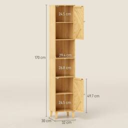 NESTLUNE Tall Bathroom Cabinet with Open Compartments in Brown - thumbnail 2