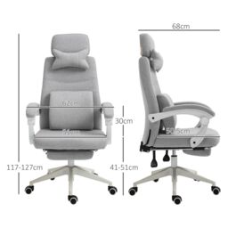 VINSETTO Home Office Chair Reclining Computer Chair w/ Lumbar Support in Grey - thumbnail 3