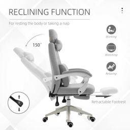 VINSETTO Home Office Chair Reclining Computer Chair w/ Lumbar Support in Grey - thumbnail 6