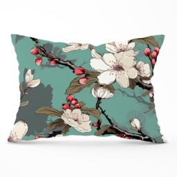 Warren Reed - Designer Pink Blossom Asian Design Cushions in Green - Size: 60 cm x 60 cm - thumbnail 1
