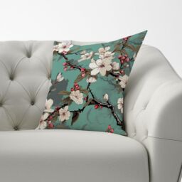 Warren Reed - Designer Pink Blossom Asian Design Cushions in Green - Size: 60 cm x 60 cm - thumbnail 3