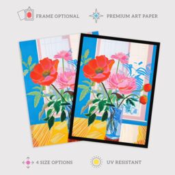 "Wee Blue Coo Wall Art Print Formidable Florals Acrylic Painting Wildflowers in Glass Vase Vibrant Blue Orange Pink Poster - Size: W18"" x H24""" - thumbnail 2