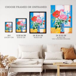 "Wee Blue Coo Wall Art Print Formidable Florals Acrylic Painting Wildflowers in Glass Vase Vibrant Blue Orange Pink Poster - Size: W18"" x H24""" - thumbnail 3