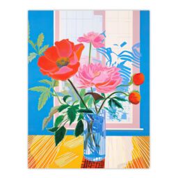 "Wee Blue Coo Wall Art Print Formidable Florals Acrylic Painting Wildflowers in Glass Vase Vibrant Blue Orange Pink Poster - Size: W18"" x H24""" - thumbnail 1