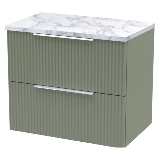 Balterley Tixall 2 Drawer Vanity Unit with Worktop, Satin Green, 600mm, Laminate in Green - image 1