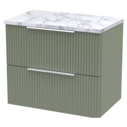 Balterley Tixall 2 Drawer Vanity Unit with Worktop, Satin Green, 600mm, Laminate in Green