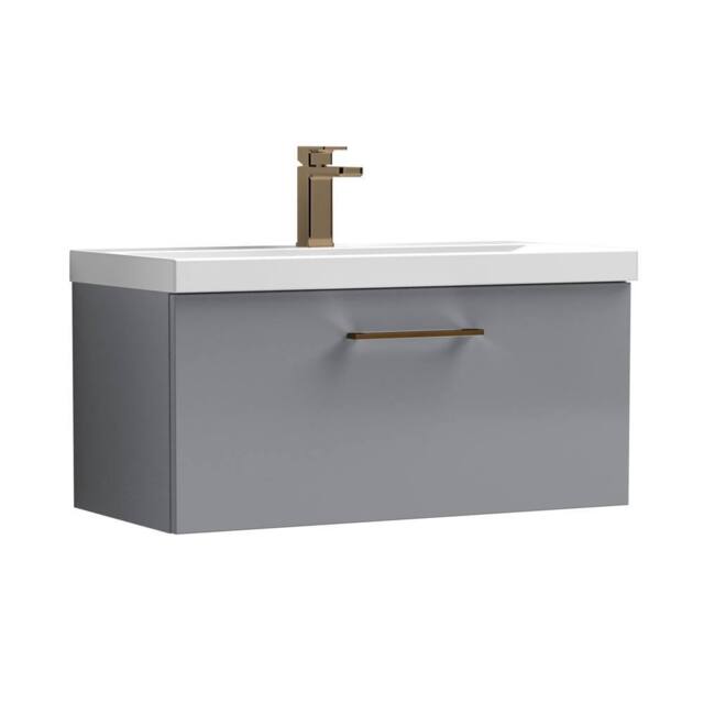 Balterley 800mm Wall Hung 1 Drawer Vanity Basin Unit, Satin Grey, Bronze Handle in Grey - image 1