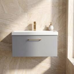 Balterley 800mm Wall Hung 1 Drawer Vanity Basin Unit, Satin Grey, Bronze Handle in Grey - thumbnail 9