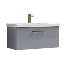 Balterley 800mm Wall Hung 1 Drawer Vanity Basin Unit, Satin Grey, Bronze Handle in Grey