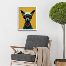 "Artery8 Wall Art Print Cyborg Chihuahua Dog With Infrared Goggles In Mustard Red Background Art Framed in White - Size: W12"" x H16""" - thumbnail 2