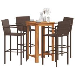 Berkfield Home Beautiful 5 Piece Garden Bar Set Brown Solid Wood Acacia & Poly - thumbnail 2