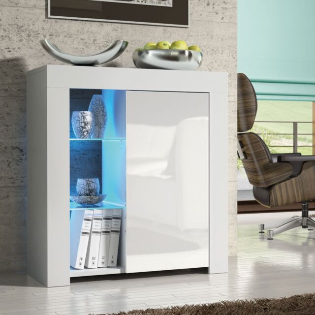 Creative Furniture Serene Sideboard 83cm - A Compact & Elegant Cabinet with Gloss Doors & LED Lights in White - image 1