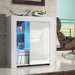 Creative Furniture Serene Sideboard 83cm - A Compact & Elegant Cabinet with Gloss Doors & LED Lights in White - thumbnail 1