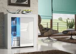 Creative Furniture Serene Sideboard 83cm - A Compact & Elegant Cabinet with Gloss Doors & LED Lights in White - thumbnail 2