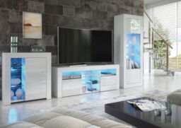 Creative Furniture Serene Sideboard 83cm - A Compact & Elegant Cabinet with Gloss Doors & LED Lights in White - thumbnail 5