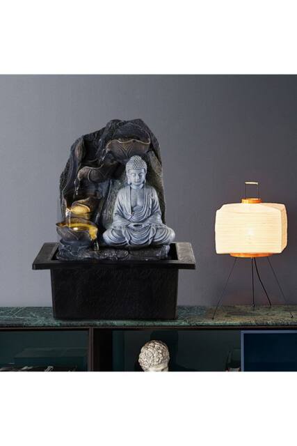 Living and Home Indoor Tabletop Water Fountain Buddha Decor in Grey - image 1