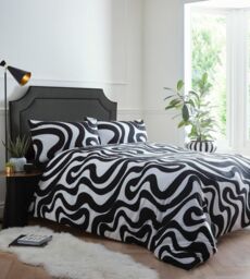 Portfolio Home Retro Waves Bedding Duvet Cover Quilt Set with Pillowcase in Black - Size: Single