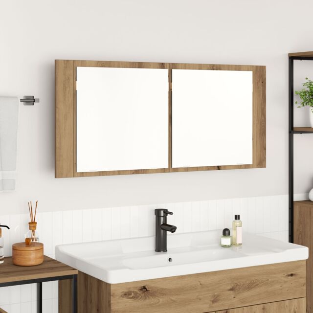 Berkfield Home LED Mirror Cabinet Artisan Oak 100x12x45 cm Engineered Wood in Brown - Size: 100 x 12 x 45 cm - image 1