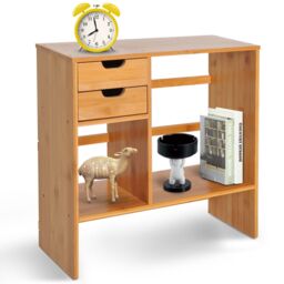 HOMCOM Desk Organiser Bookshelf Storage Shelf 180 Degree Rotatable 2 Drawers in Light Brown - thumbnail 4