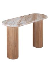 IH Design Upton Natural Marble & Wood Pedestal Console Table in Brown - thumbnail 3