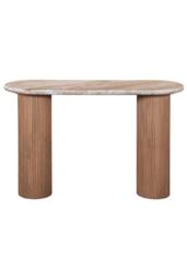 IH Design Upton Natural Marble & Wood Pedestal Console Table in Brown - thumbnail 2